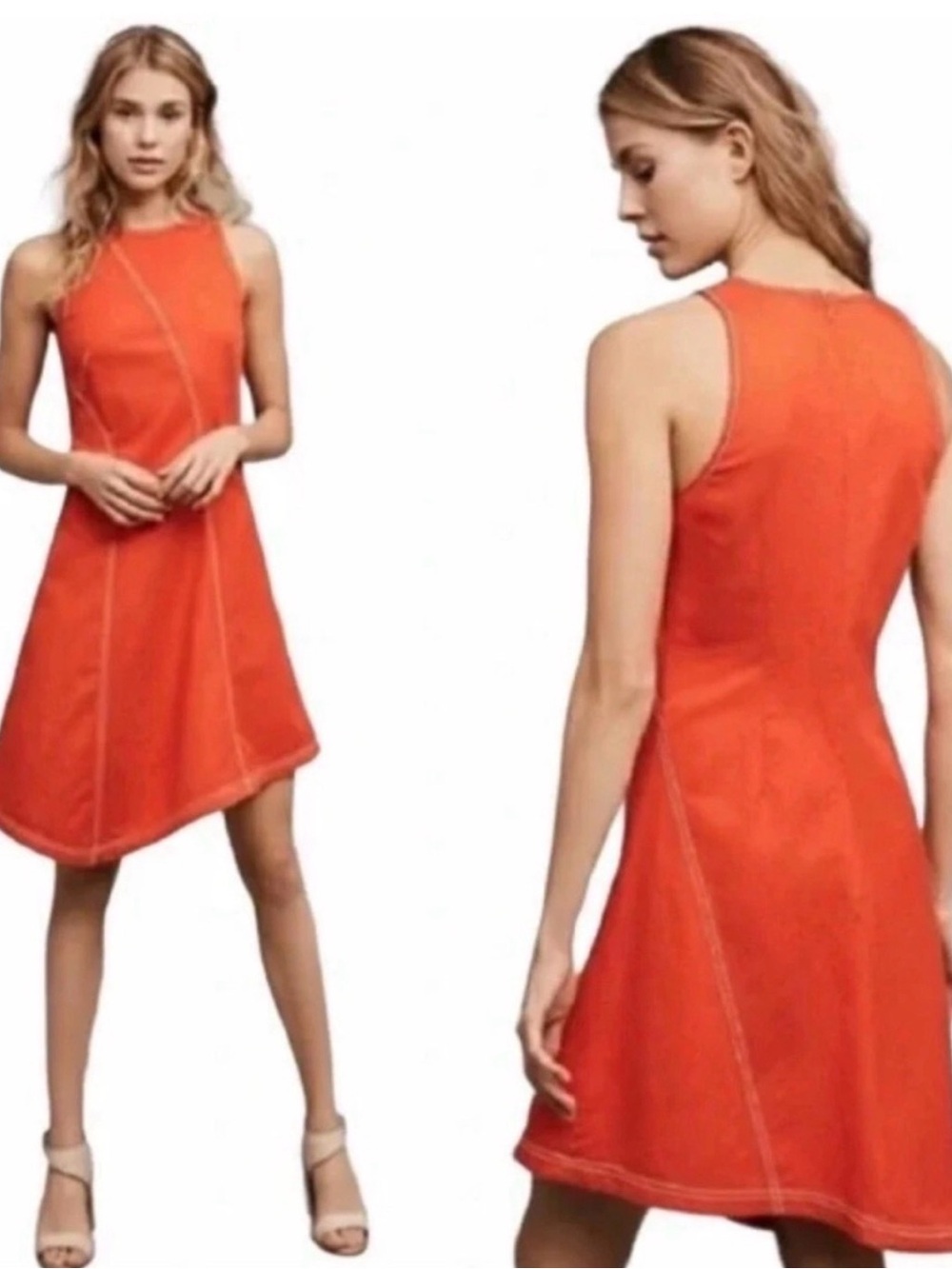 Maeve Anthropologie Bileu Orange Asymmetrical Sleeveless Dress Womens Size 4